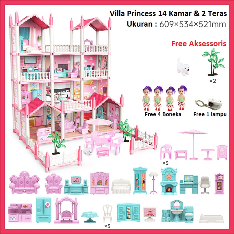 BARU MURAH Rumah 4 Lantai Mainan Rumah Rumahan Villaku Anak Perempuan Lengkap Dengan Perabot Rumah /