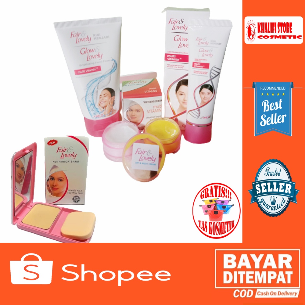 Paket Lengkap Fair & Lovely 5in1 - Facial Foam 50g + Cream Susun Day & Night Cream + Pelembab + Beda