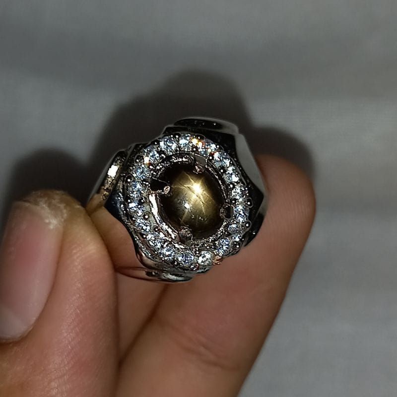 cincin batu permata black safir star asli natural