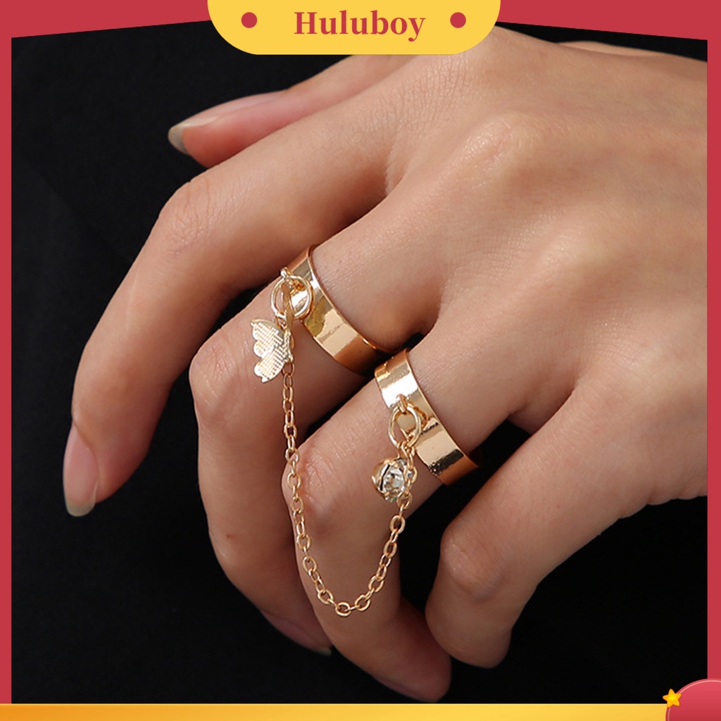 Hu Hu Hu Hu Hu Alat Bantu Pasang Kacamata♡ Set Cincin Knuckle Ring Adjustable Bahan Alloy Hias Berlian Imitasi Untuk Wanita
