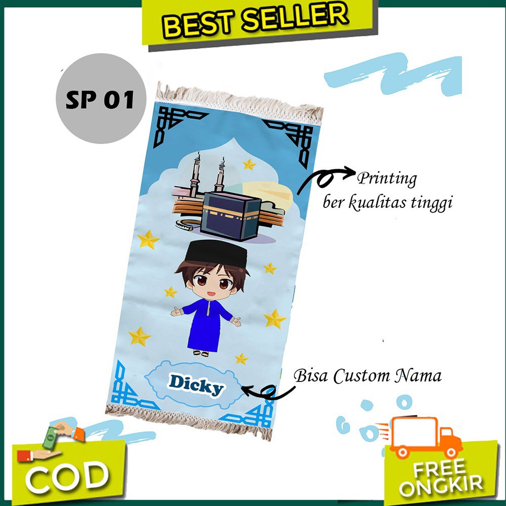 [FLASH SALE] Sajadah Anak rumbai Ophilie Printing Bisa Custom Nama Perempuan Laki laki Karakter-2