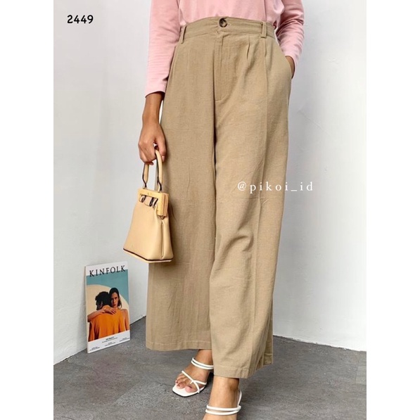 Celana Linen Highwaist / Kulot panjang katun linen wanita / linen Pants / celana putih hitam kece