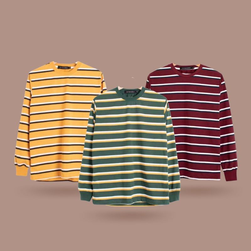 kaos stripe 3 warna lengan panjang rip