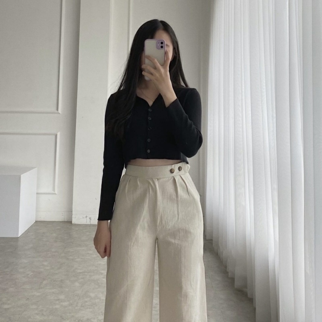 BEFAST - ZEC OOTD Wanita Celana Kulot VENARY / Side Button LINEN Pants / Celana Panjang Kulot / Celana Kulot Kekiniaan Remaja Wanita / Celana Casual Wanita / Kulot Panjang Formal / Fashion Remaja Kerja / OOTD Ala Style Korean