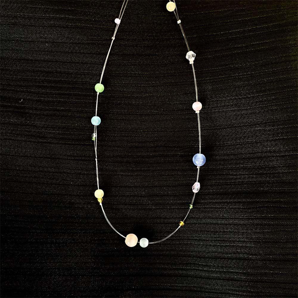 Mxbeauty Opal Kalung Kepribadian Geometris Rantai Transparan Minimalis Warna Manik-Manik Hadiah Pacar Kalung Gaya Korea Necklace
