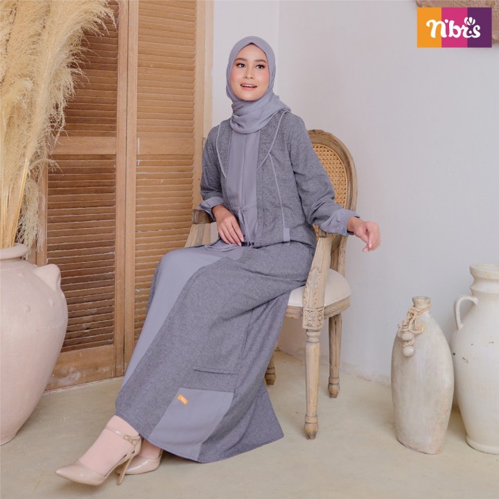 Nibras Gamis NB B72 Bahan Kranji Rustic Mix Amunzen Dress Muslimah Kekinian