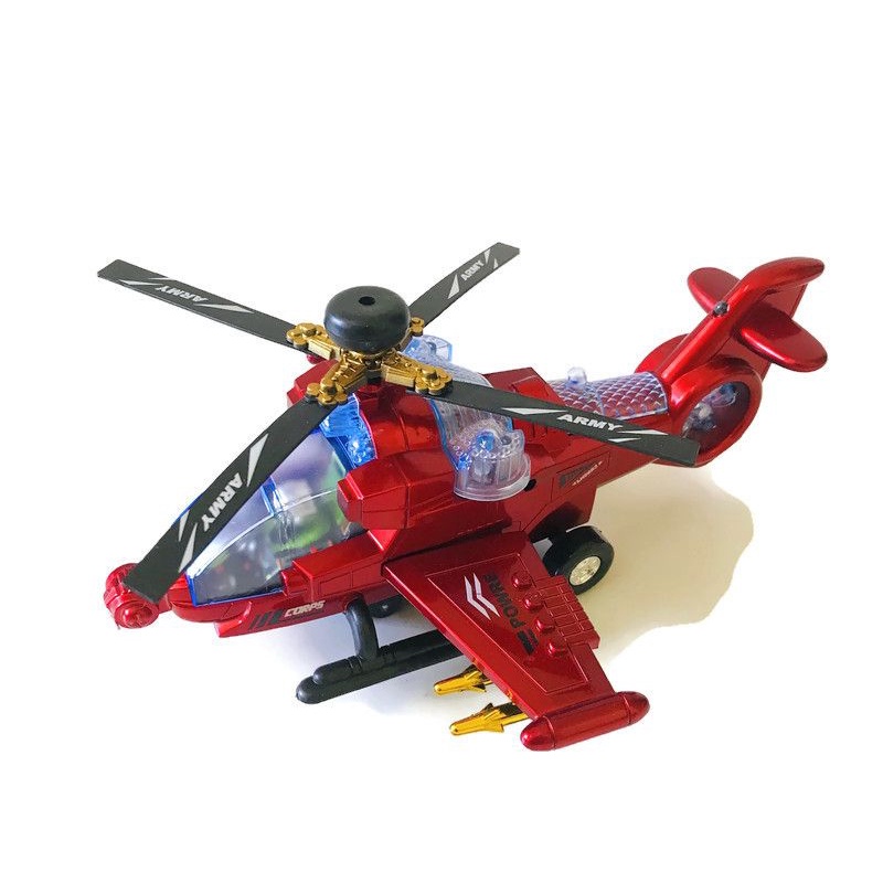 Mainan anak Helikopter army merah nyala lampu music bisa jalan bump and go