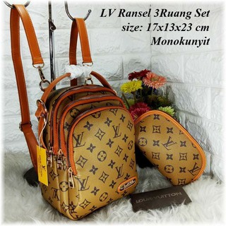  Tas  Set Ransel Wanita  Ransel LV Mini 3 Ruang LV Backpack 