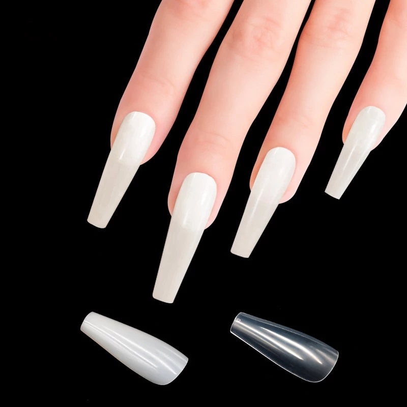 500pcs Kuku Palsu Bentuk Ballerina Full Cover Warna Putih Bening Untuk Nail Art