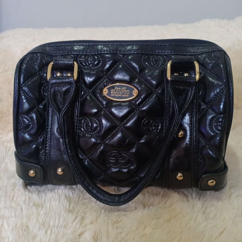 tas tangan wanita hitam glossy kulit asli elcanto cewek hand bag super MEWAH