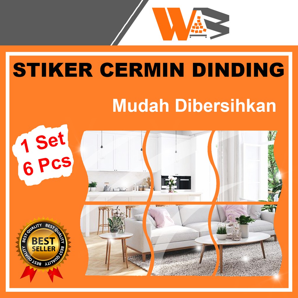 COD Stiker Cermin Dinding Tempel Kaca Tempel Dinding Persegi Wallpaper Cermin C60