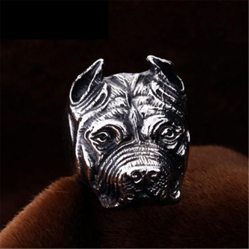 SEUSUK  Perhiasan Cincin Punk Vintage Desain Anjing Pitbull Warna Silver untuk Pria