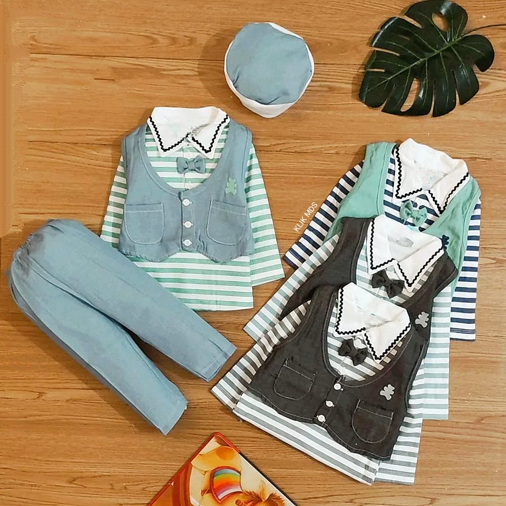 Koko Bayi Anak Laki - Laki / Setelan Bayi Motif Rompi Set 2288 Free Peci