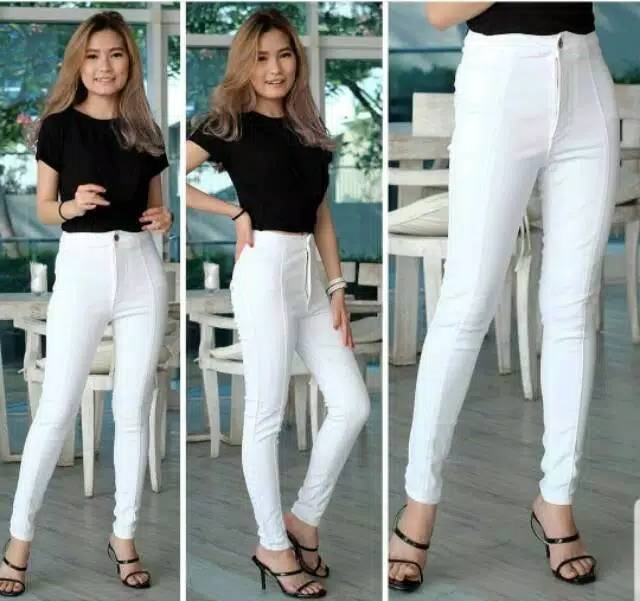 Fourfashion Celana Highwaist Front Line Jeans stretch