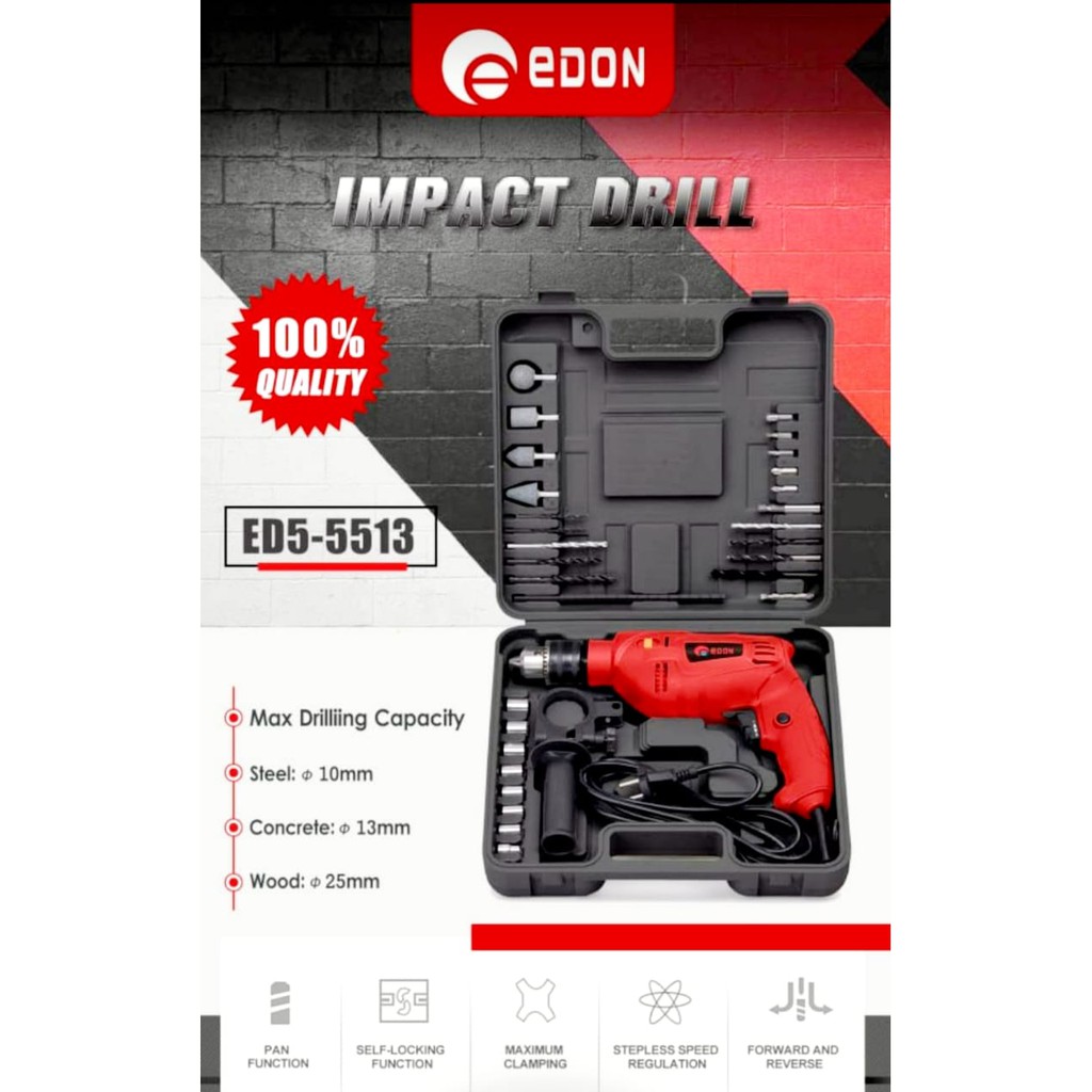 Bor Set Koper Listrik Impact Drill Edonn ED5-5513 Modern