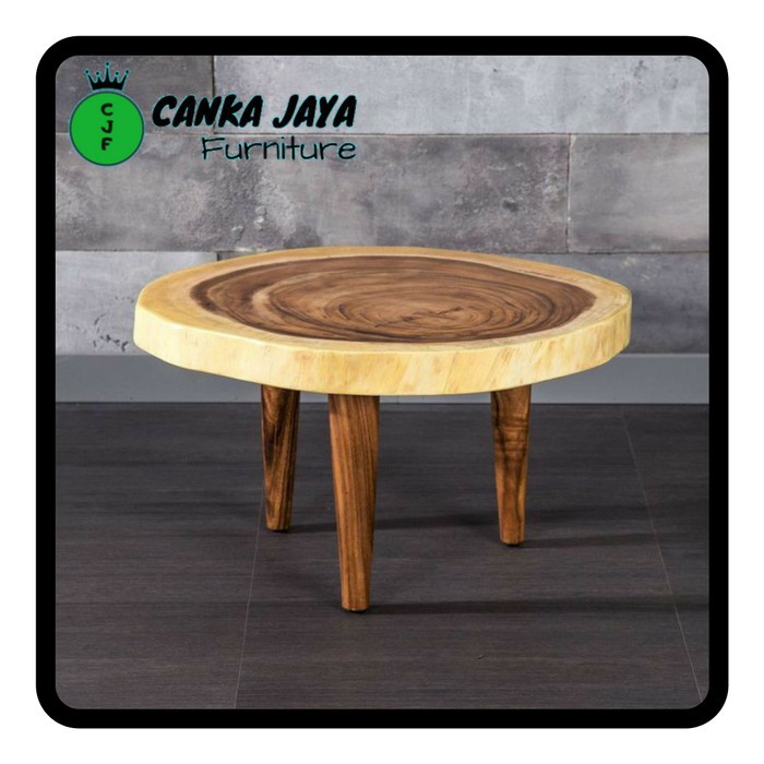 CANKA - Meja Kopi Bulat Minimalis Murah dari Kayu Suar Trembesi - Coffee Table (Natural)