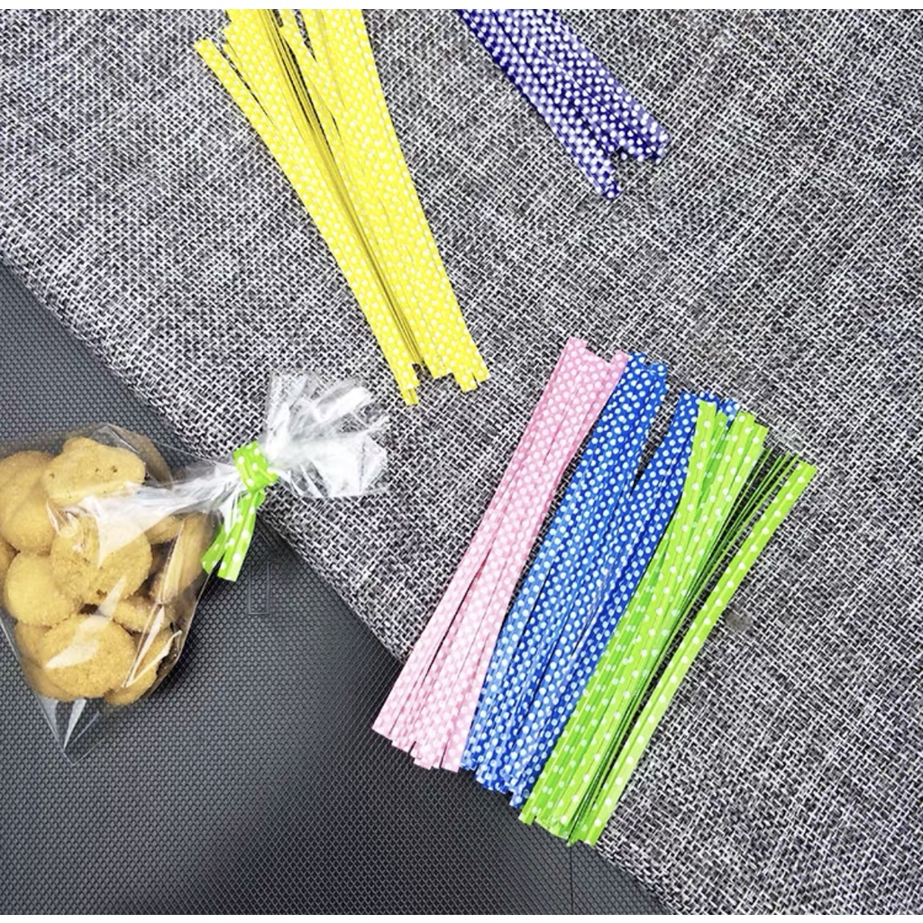 10 pcs Twist Tie motif polka kawat ikat untuk plastik snack lucu motif unik goodie bag