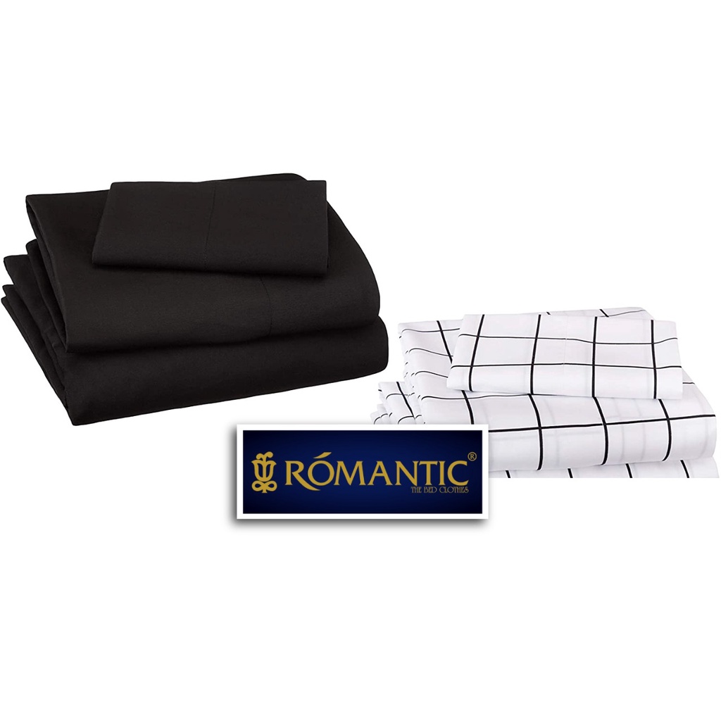 Bedcover Sprei ROMANTIC Kotak Putih x Hitam polos monochrome katun