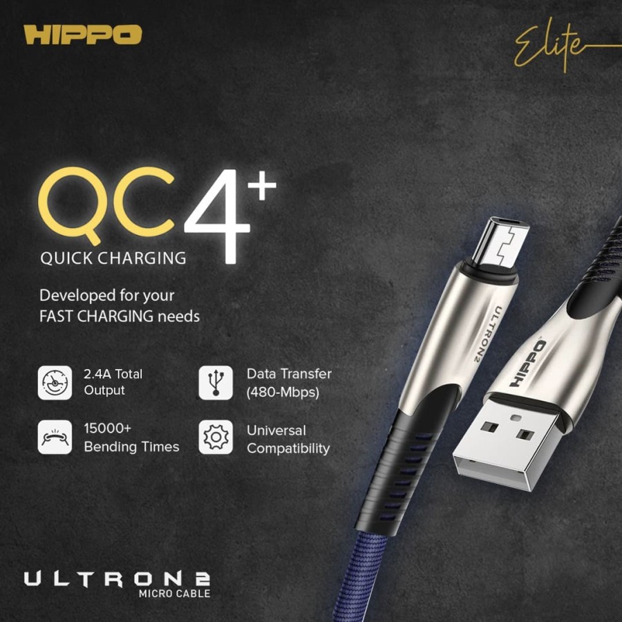 Kabel Micro HIPPO ULTRON 2 Kabel Data Micro USB Fast Charging 3A QC4+