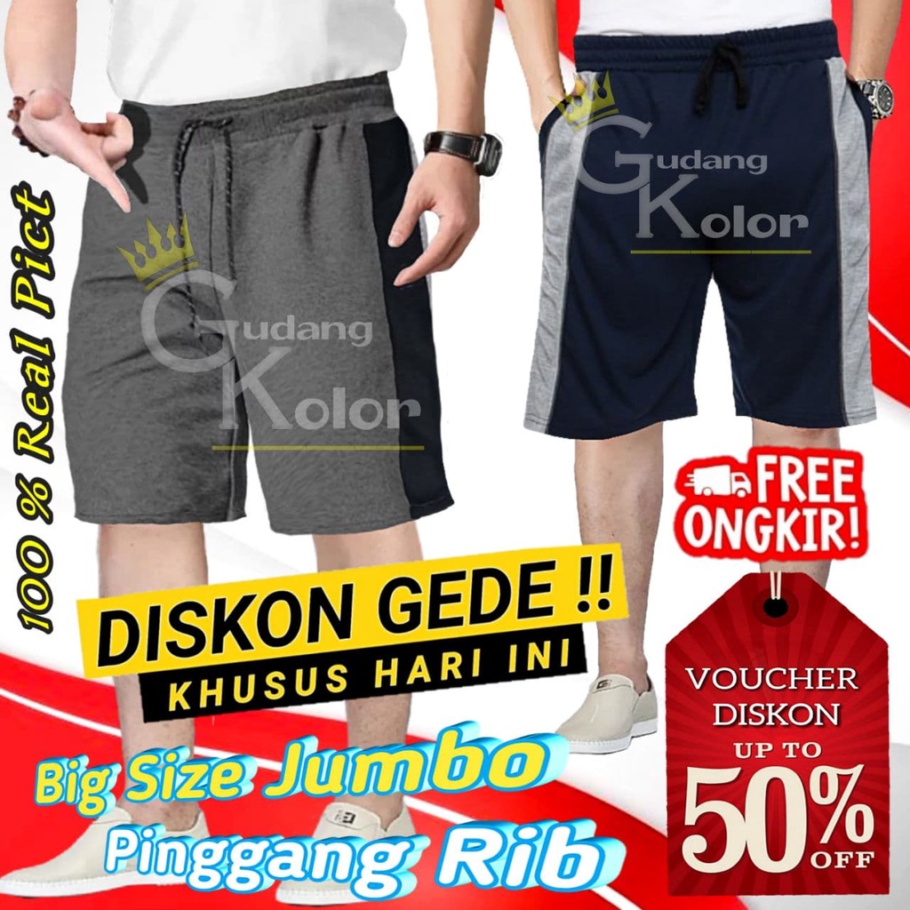 Celana Pendek Pria Jumbo Santai Polos Short Pants Laki Laki Harian Sporty Polos Selutut Sepan Trenin