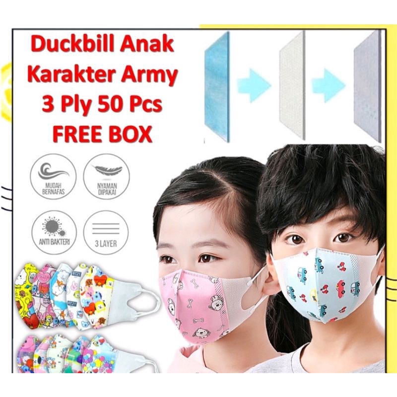 MASKER DUCKBILL // ANAK // DUCKBILL KIDS FACE MASK // 50 PCS