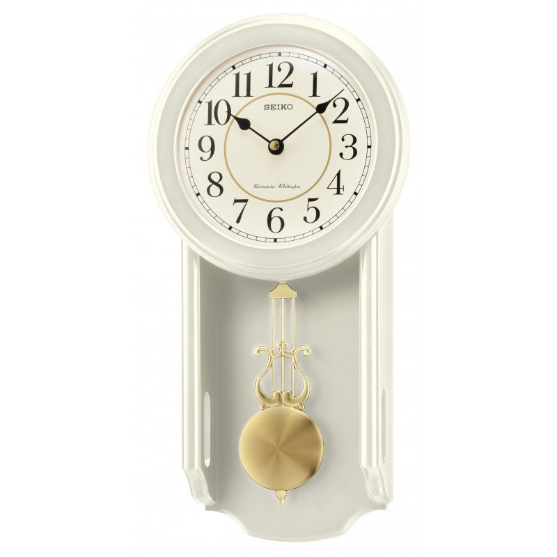 Seiko Wall Clock QXH063C Pendulum Dual Chime Cream- Jam Dinding QXH063