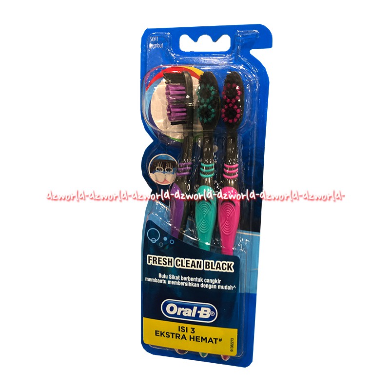 Oral-B Fresh Clean Black 3pcs Toothbrush Sikat Gigi Untuk Sela Gigi OralB Oral B Tooth Brush Black