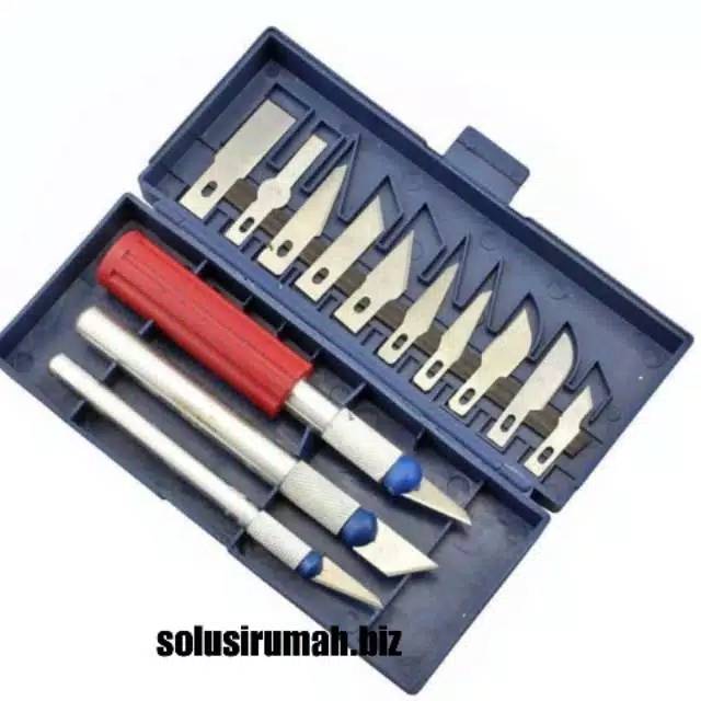 13 in 1 SET PISAU ALAT UKIR SENI DENGAN 3 HANDLE PISAU piso knife pengukir grafting craft graft