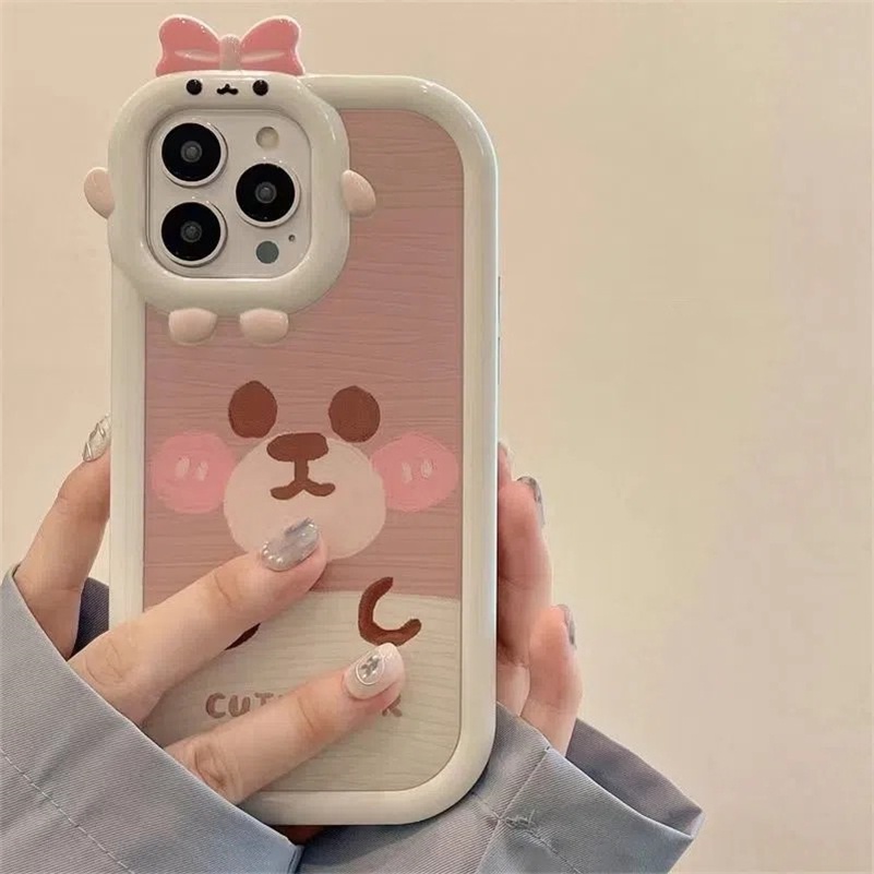 Soft Case TPU Motif Beruang 3D Dengan Frame Bumper Cover iPhone 14 13 12 11 Pro Max X Xr Xs Max 7 8 6 6s Plus SE 2020