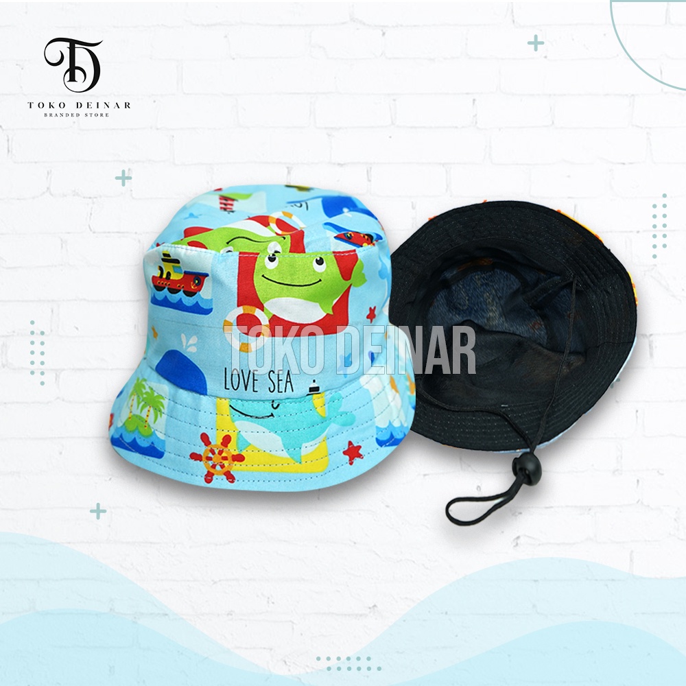 Topi Anak Laki Laki Perempuan Bucket Micro Tali  3 - 10 Tahun Unisex 6 Motif Sablon DINOSAURUS dan SEA High Quality Karakter / Gambar Karton, Cartoon / Hat / Koboy / Gunung / Outdoor / Termurah / Terlaris / Bahan Premium / TIdak Panas DIpakai / Bisa COD-5