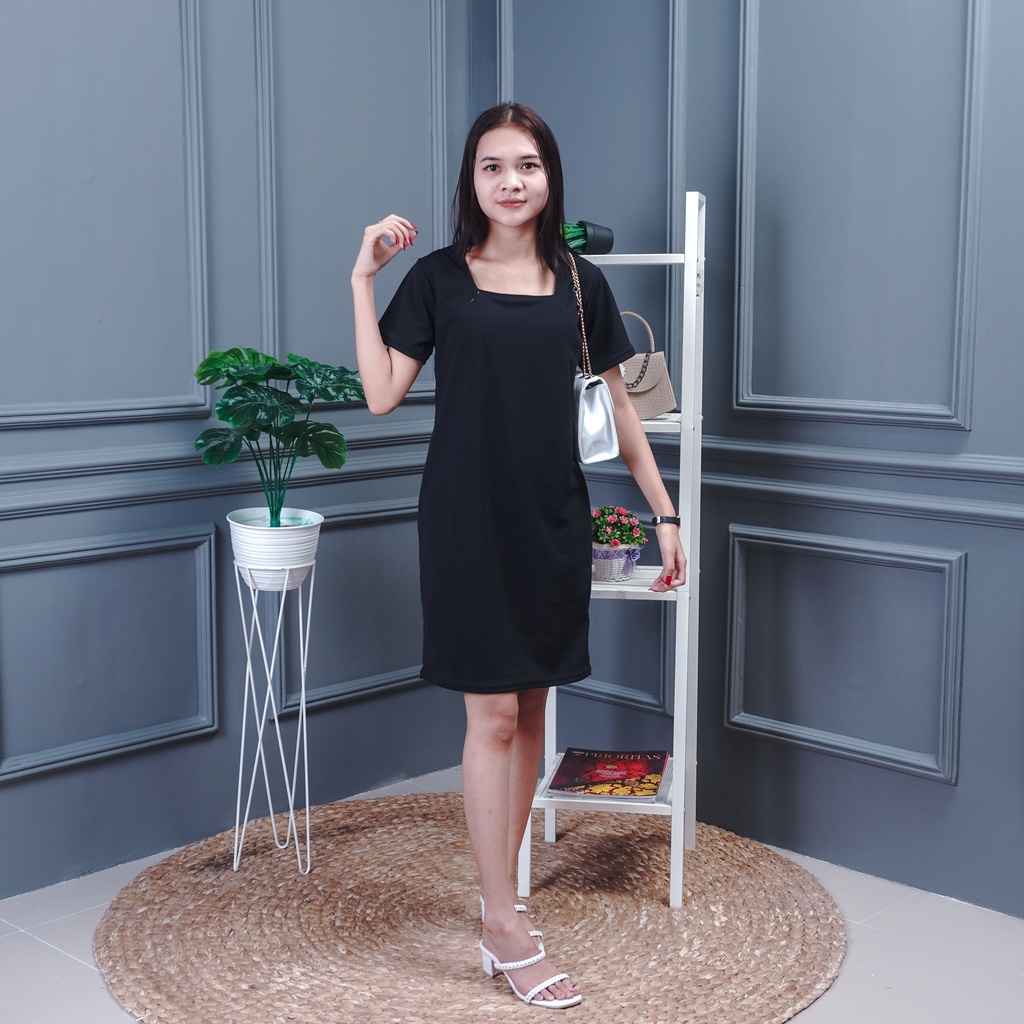 FC - Dress Jimin Crepe Premium Quality / Midi Dress Square Neck Dress Wanita