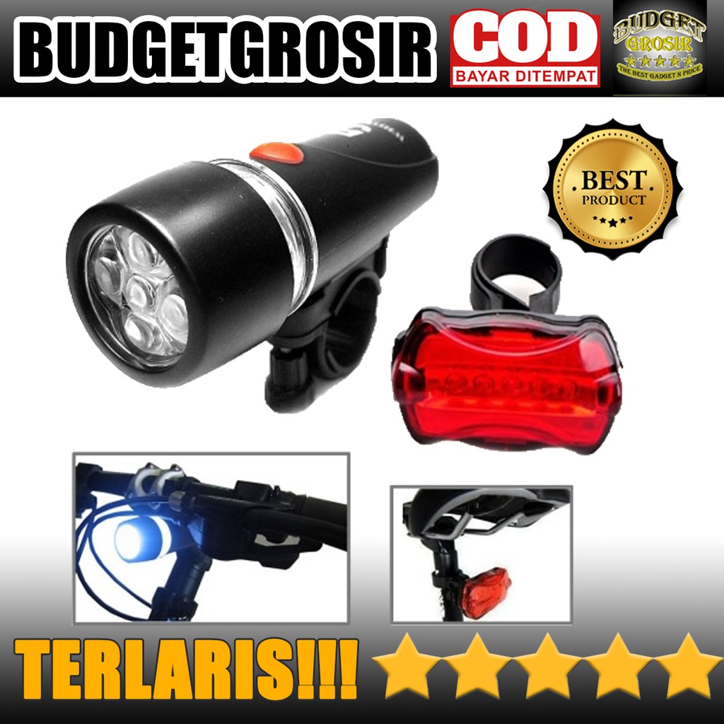 Lampu Depan Sepeda 5 LED &amp; Lampu Belakang - HB-618 - Black--Powerbeam