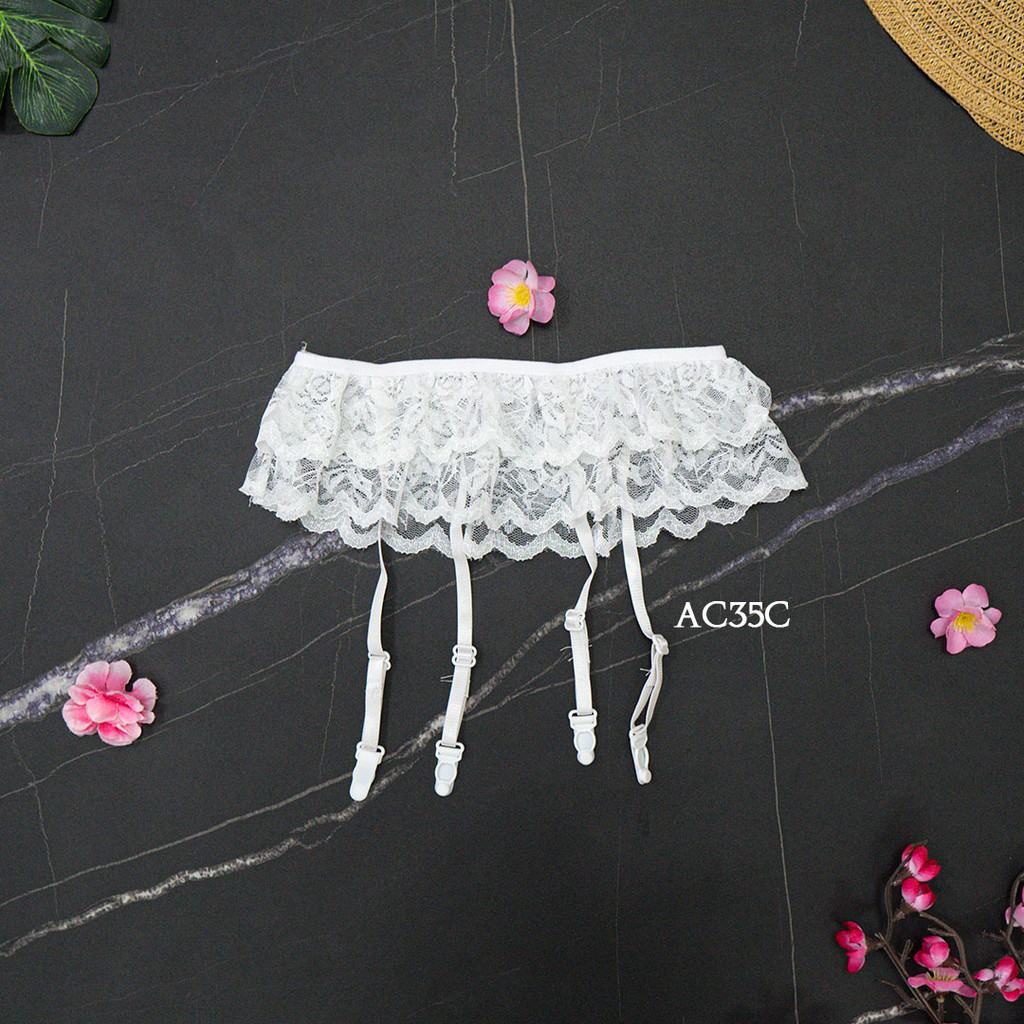 [BISA COD] STOCKING SEXY + BH CD SEKSI UNDERWEAR WANITA + GARTER BELT PUTIH AC35C