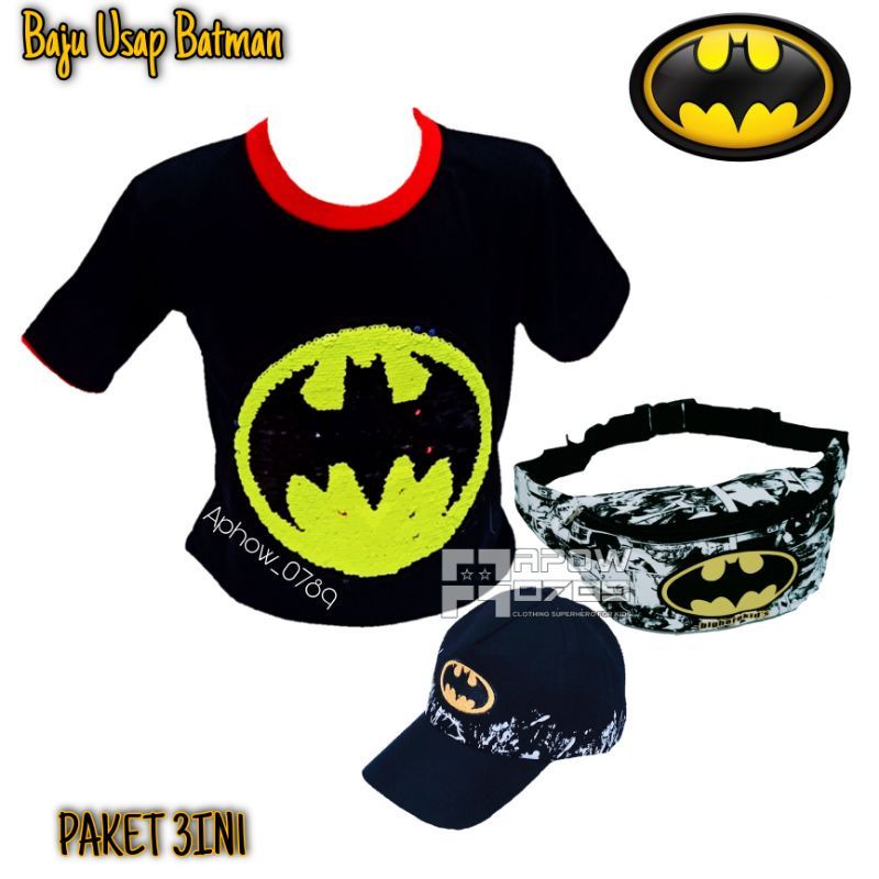 3IN1 KAOS ANAK USAP BATMAN FREE WAISTBAG BATMAN KELALAWAR DAN TOPI BATMAN