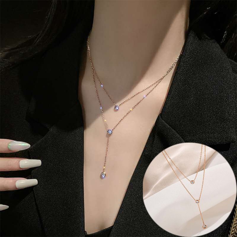 Kalung 2 Layer Permata Titanium Anti Karatan