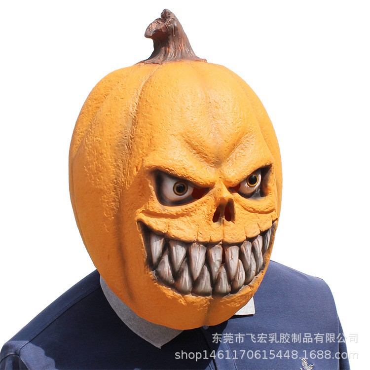 TOL-45 topeng latex karet full head orange pumpkin mask halloween pesta kostum