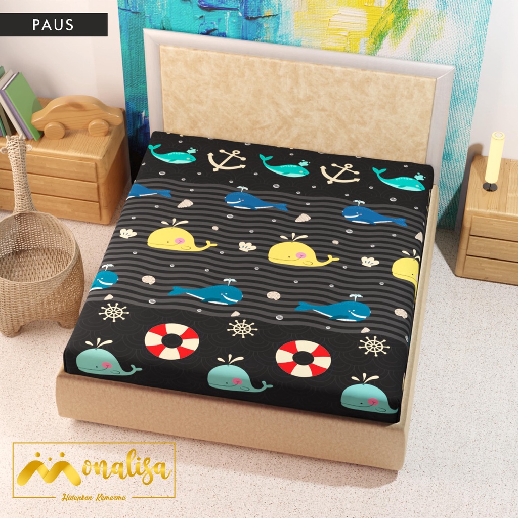SPREI WATERPROOF MONALISA MOTIF KARAKTER UKURAN 180X200,160x200-paus