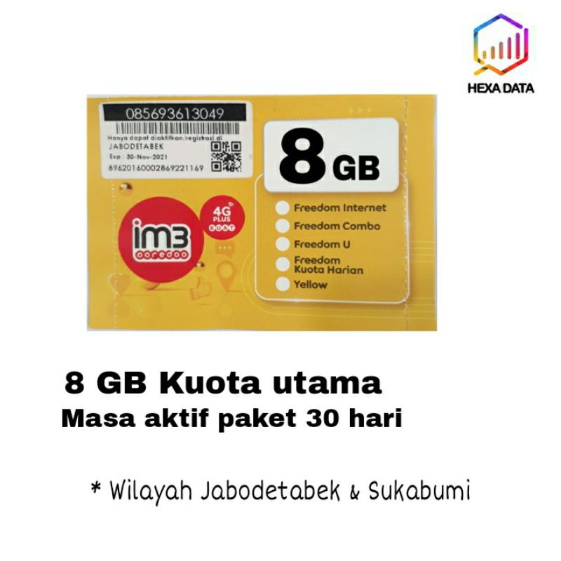 Perdana Indosat Freedom ori 8GB AF Full 24Jam