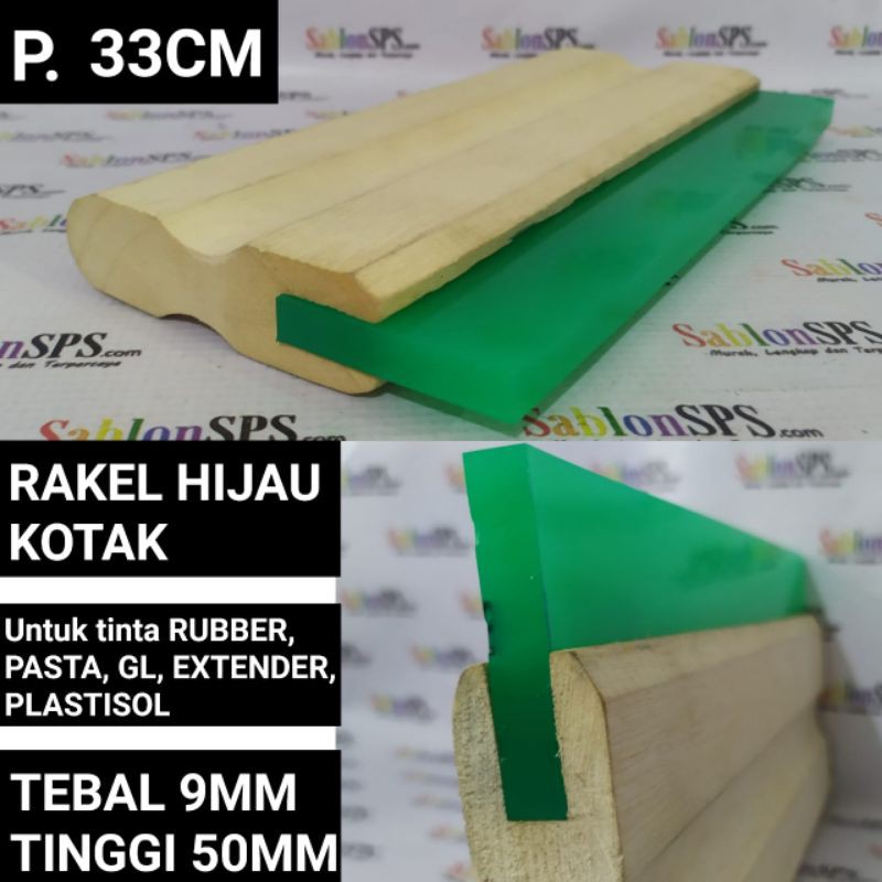 RAKEL SABLON HIJAU KOTAK 9X50MM SET GAGANG KAYU P. 33CM