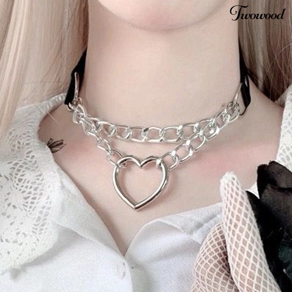 Kalung Choker Liontin Bentuk Hati Dapat Disesuaikan Gaya Punk Untuk Wanita