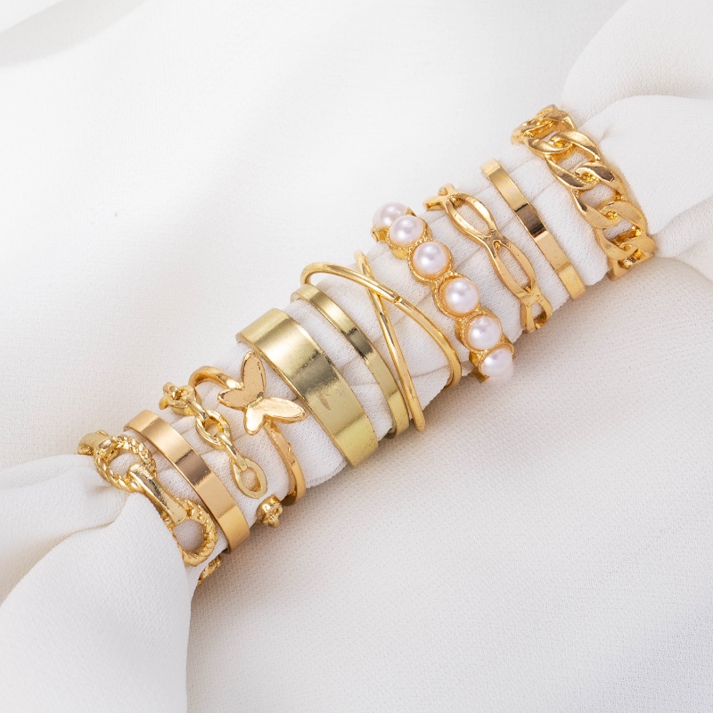 10 piece set butterfly pearl ring fashion adjustable ring set for women