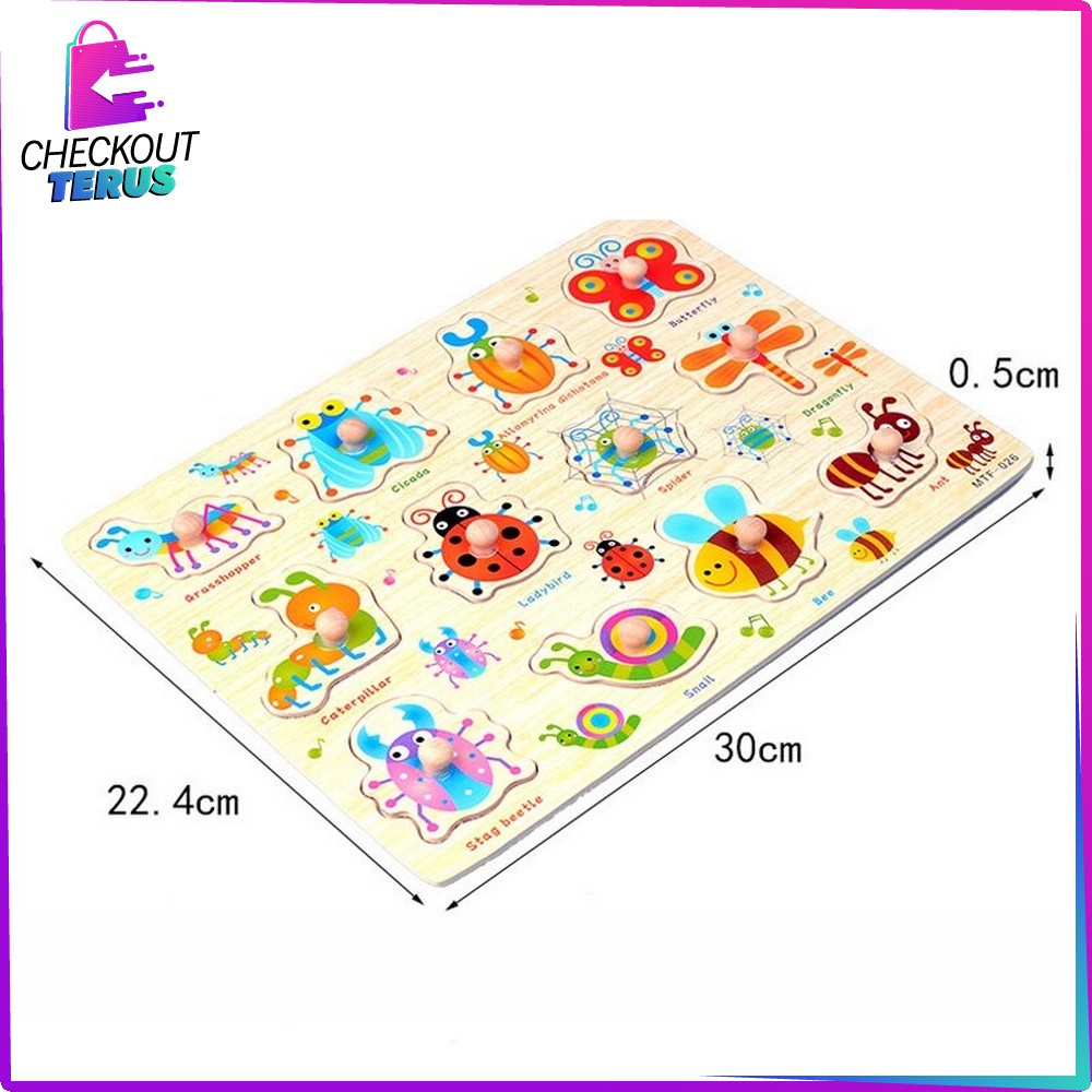 CT M67 M68 Mainan Edukasi Anak Puzzle Kayu Knob Motif Bergambar Mainan Balok Kayu Susun Background Lucu Wooden Toys