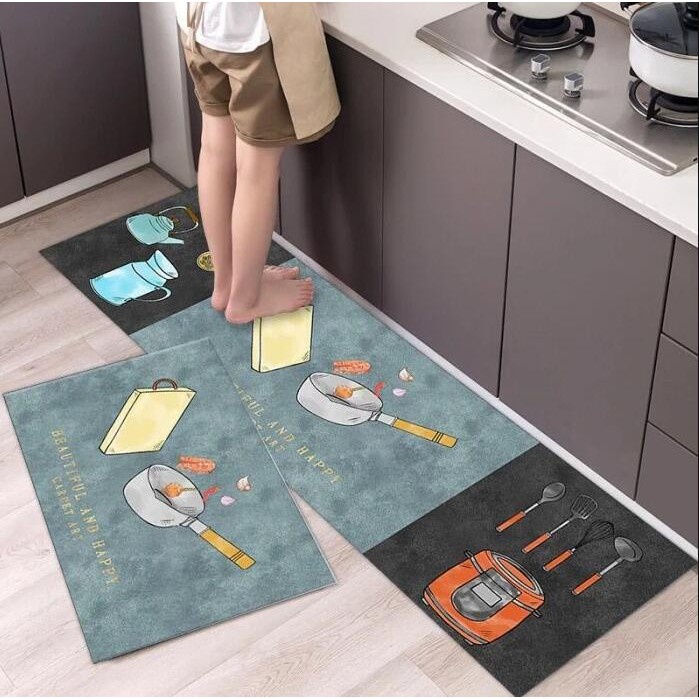 TOKO MUDA Keset Dapur Premium Anti Slip Keset Kaki Motif 2in1 Keset Ruang Makan 120x40 dan 40x60 lwk02