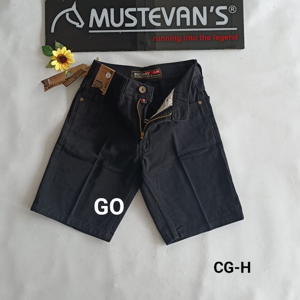 bego MUSTEVANS CELANA HITAM PENDEK JEANS CASUAL SLIMFIT Pria Laki-Laki Cowok Celana 3/4 Soft Jeans