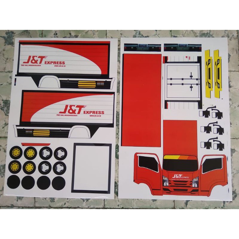 Stiker PaperCraft Truk BOX KARGO J&T EXPRESS Skala 1:16