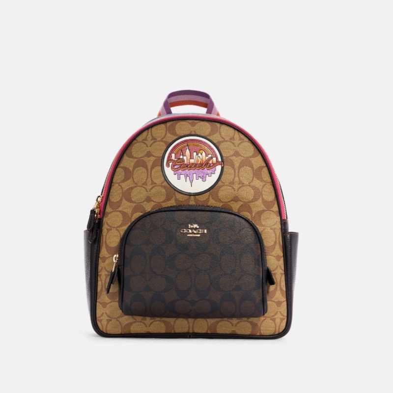 Coach Court Backpack In Blocked Signature Canvas Souvenir Patch (C6920)