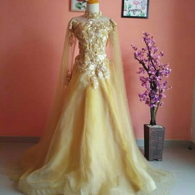 Gaun pengantin bahan organza tile 3d