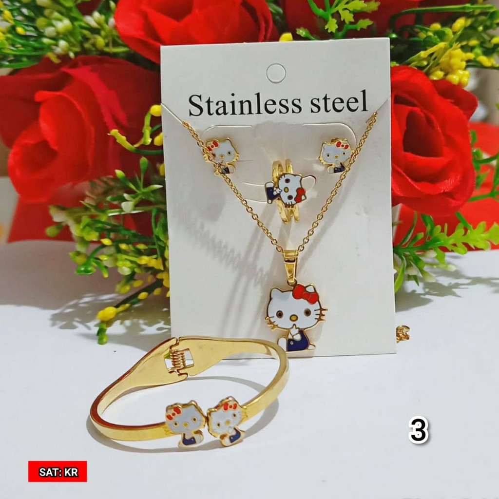 Set Anak Hello Kitty Titanium Steinless Steel anti karat (COD)