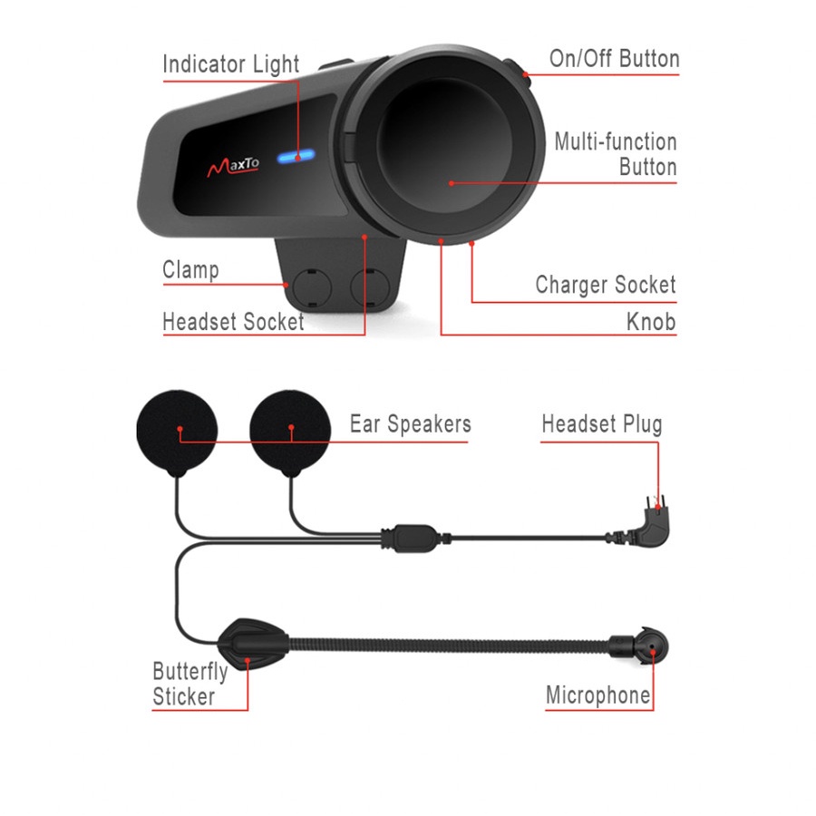 Maxto M2 Bluetooth Radio FM Intercom Helm 6 Rider Alt EJEAS Q7 V6 PRO-1