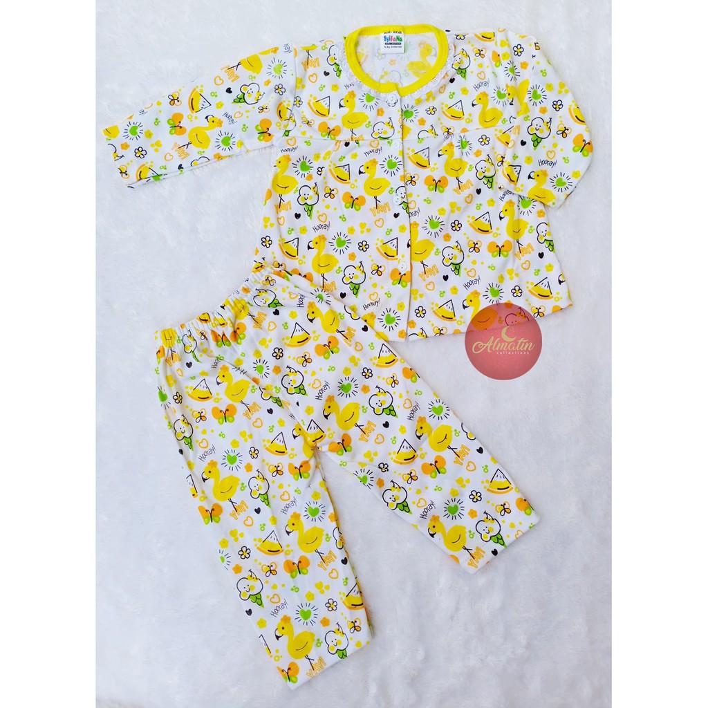 Setelan Baju Bayi / Piyama Bayi Perempuan Lengan Panjang, 3-18 Bulan, Motif Lucu, Bahan Adem, Lembut